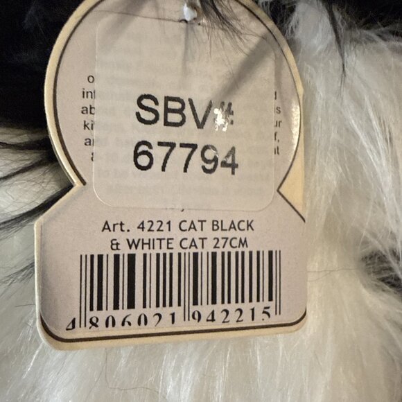Vtg Hansa Realistic Black White Cat Standing Life Size Soft Fuzzy Plush 4221 Nos - Picture 10 of 10